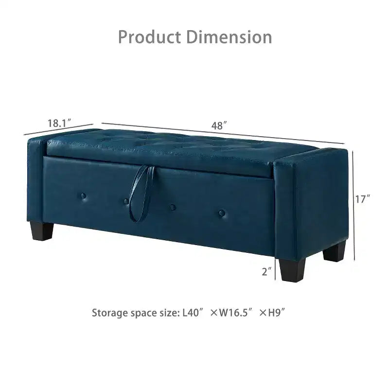 Panca contenitore ribaltabile in similpelle da 48", nera/blu/marrone/verde/bianca, 1 posto