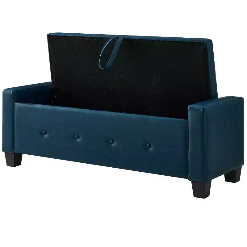 Panca contenitore ribaltabile in similpelle da 48", nera/blu/marrone/verde/bianca, 1 posto