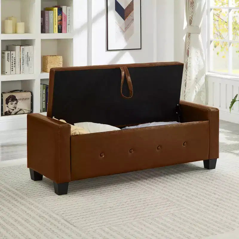 Panca contenitore ribaltabile in similpelle da 48", nera/blu/marrone/verde/bianca, 1 posto