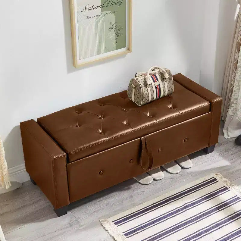 Panca contenitore ribaltabile in similpelle da 48", nera/blu/marrone/verde/bianca, 1 posto