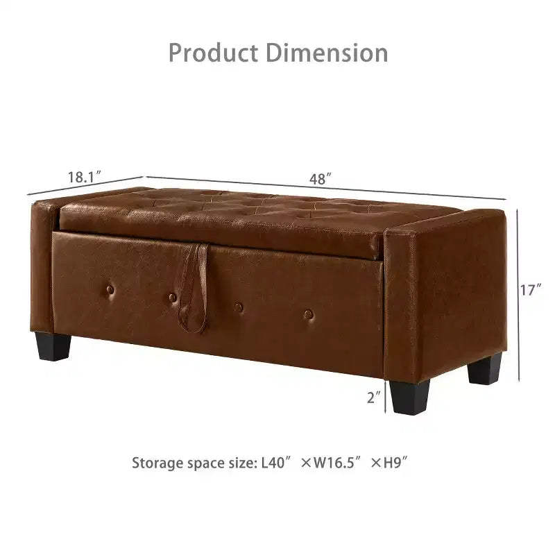 Panca contenitore ribaltabile in similpelle da 48", nera/blu/marrone/verde/bianca, 1 posto