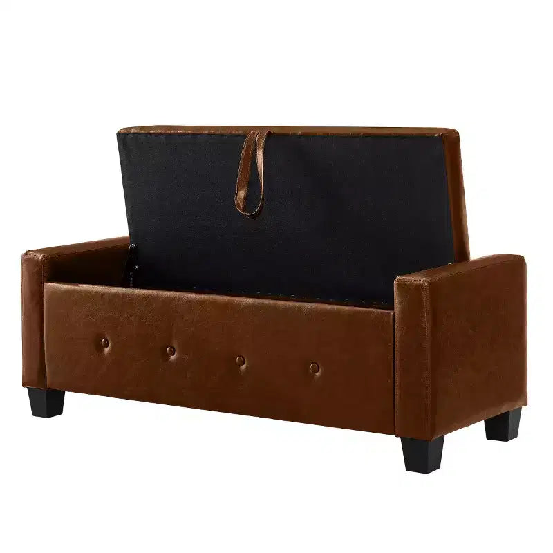 Panca contenitore ribaltabile in similpelle da 48", nera/blu/marrone/verde/bianca, 1 posto