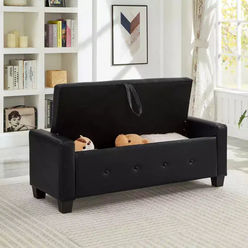 Panca contenitore ribaltabile in similpelle da 48", nera/blu/marrone/verde/bianca, 1 posto