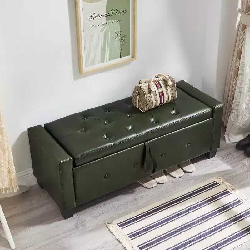 Panca contenitore ribaltabile in similpelle da 48", nera/blu/marrone/verde/bianca, 1 posto