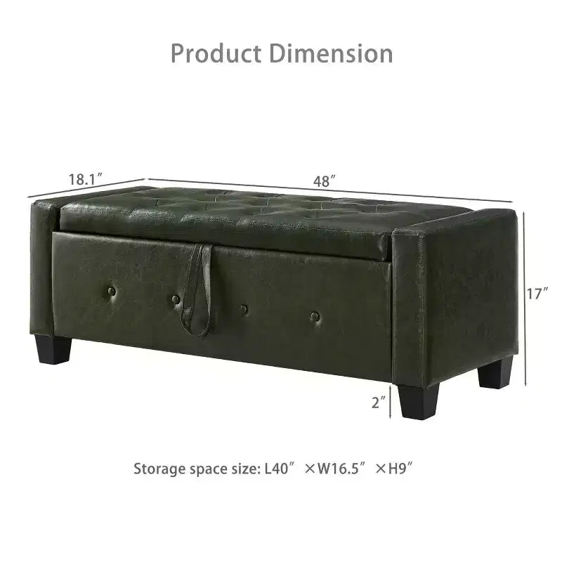 Panca contenitore ribaltabile in similpelle da 48", nera/blu/marrone/verde/bianca, 1 posto