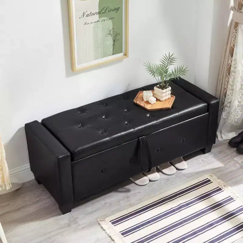 Panca contenitore ribaltabile in similpelle da 48", nera/blu/marrone/verde/bianca, 1 posto