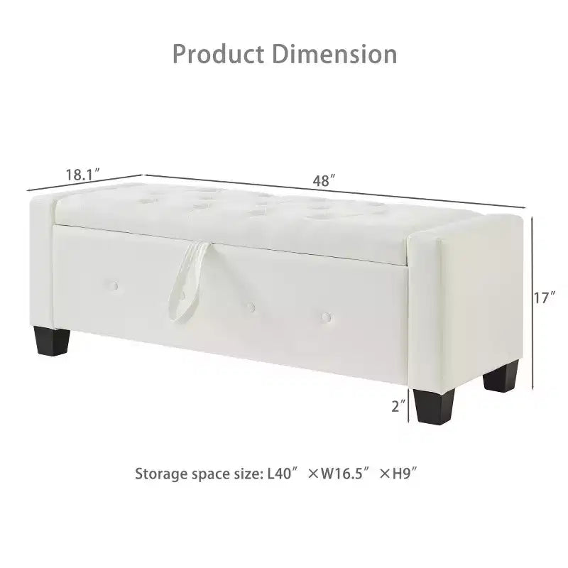 Panca contenitore ribaltabile in similpelle da 48", nera/blu/marrone/verde/bianca, 1 posto