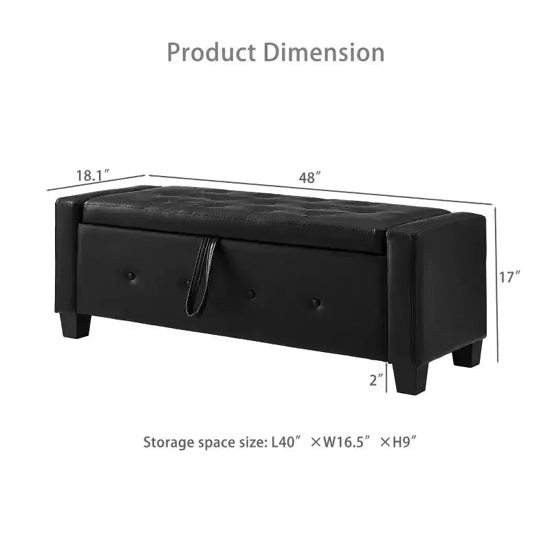 Panca contenitore ribaltabile in similpelle da 48", nera/blu/marrone/verde/bianca, 1 posto