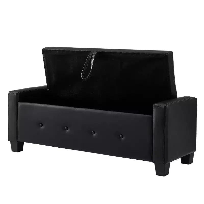 Panca contenitore ribaltabile in similpelle da 48", nera/blu/marrone/verde/bianca, 1 posto