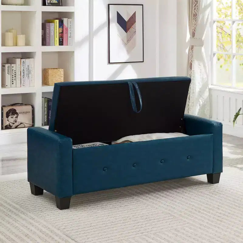 Panca contenitore ribaltabile in similpelle da 48", nera/blu/marrone/verde/bianca, 1 posto