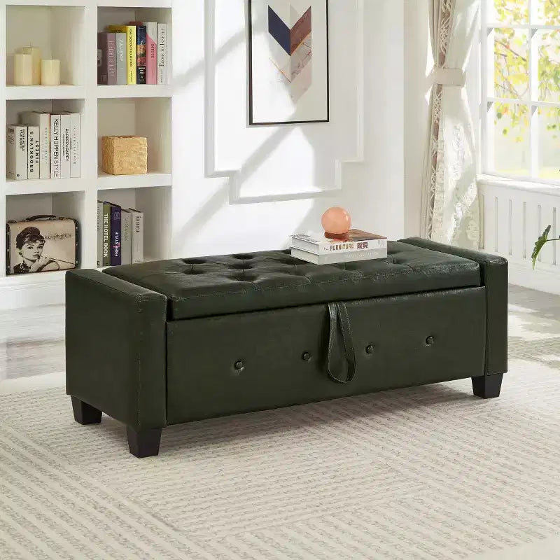 Panca contenitore ribaltabile in similpelle da 48", nera/blu/marrone/verde/bianca, 1 posto