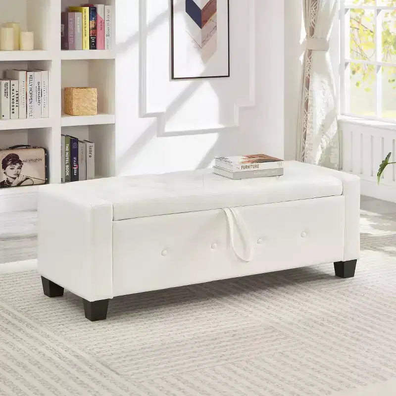 Panca contenitore ribaltabile in similpelle da 48", nera/blu/marrone/verde/bianca, 1 posto