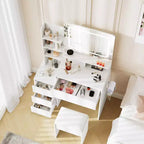 Toeletta da 91 cm con specchio LED, nero/bianco, 4 cassetti e porte USB, per 1 persona