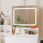 Toeletta da 91 cm con specchio LED, nero/bianco, 4 cassetti e porte USB, per 1 persona