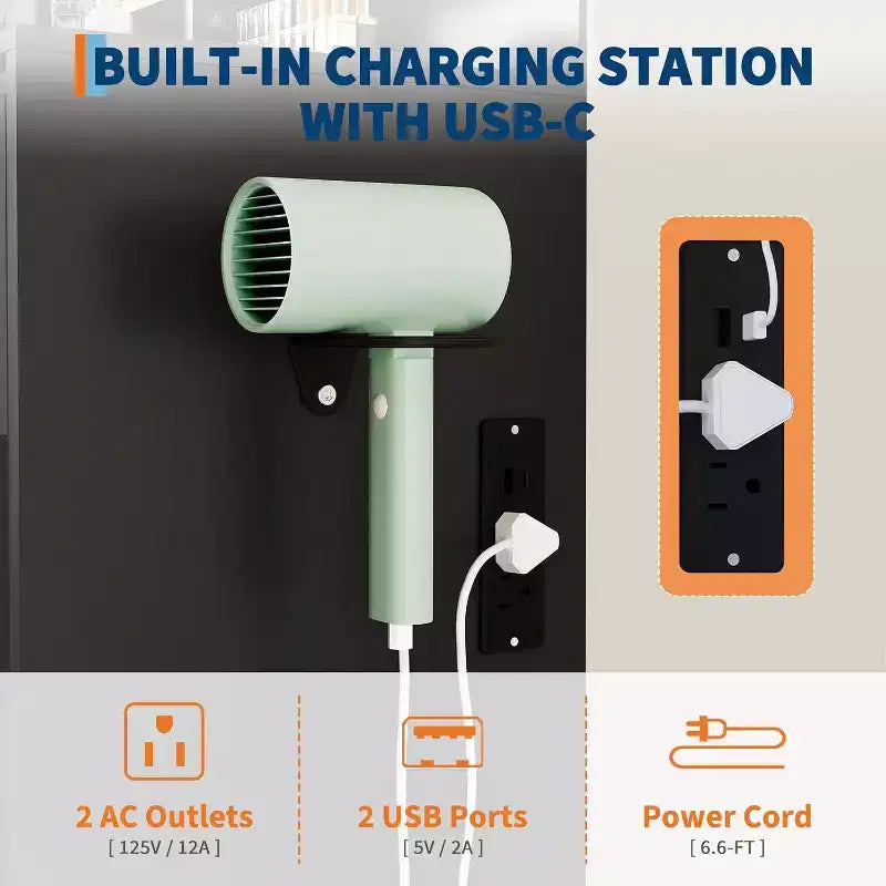 Toeletta da 91 cm con specchio LED, nero/bianco, 4 cassetti e porte USB, per 1 persona