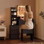 Toeletta da 91 cm con specchio LED, nero/bianco, 4 cassetti e porte USB, per 1 persona