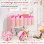 Struttura Letto con Piattaforma Imbottita Rosa Scuro / Rosa / Bianca con Testiera a LED e Contenitore, 1 Persona