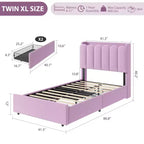 Struttura Letto con Piattaforma Imbottita Rosa Scuro / Rosa / Bianca con Testiera a LED e Contenitore, 1 Persona