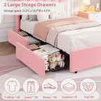 Struttura Letto con Piattaforma Imbottita Rosa Scuro / Rosa / Bianca con Testiera a LED e Contenitore, 1 Persona