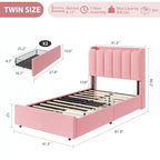 Struttura Letto con Piattaforma Imbottita Rosa Scuro / Rosa / Bianca con Testiera a LED e Contenitore, 1 Persona