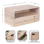 Tavolino galleggiante Kato bianco 18x10x9 - Legno massello di mango con cassetto, a parete