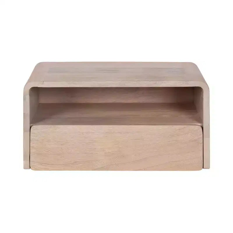 Tavolino galleggiante Kato bianco 18x10x9 - Legno massello di mango con cassetto, a parete