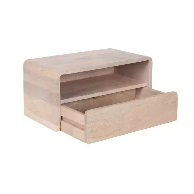 Tavolino galleggiante Kato bianco 18x10x9 - Legno massello di mango con cassetto, a parete