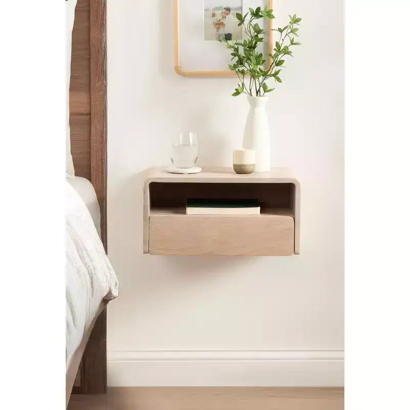 Tavolino galleggiante Kato bianco 18x10x9 - Legno massello di mango con cassetto, a parete