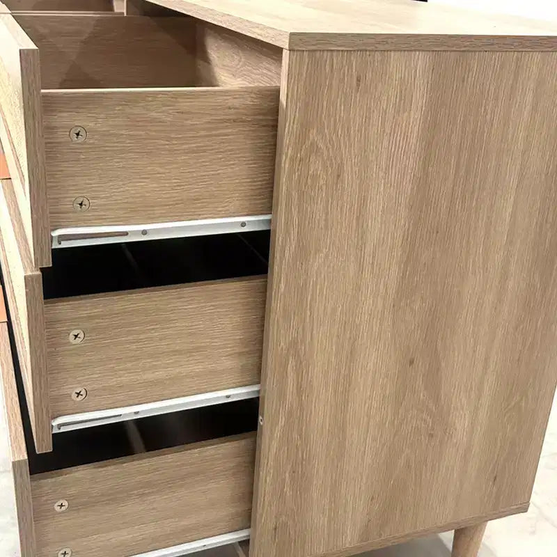 Comò con 6 cassetti in rattan da 150 cm colore naturale - Cassettiera da camera da letto con dispositivo antiribaltamento