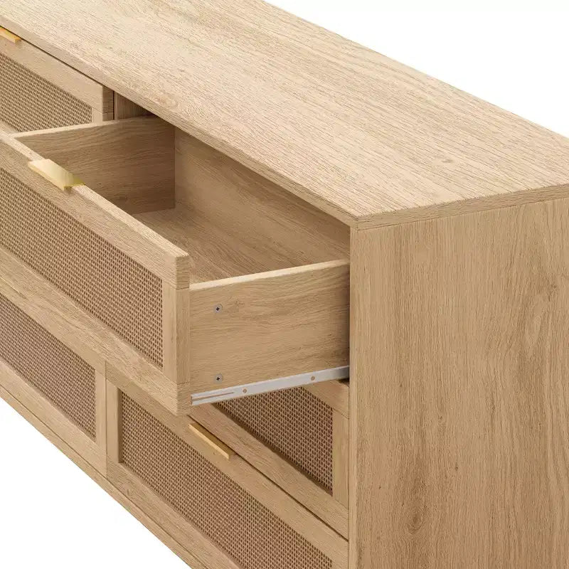 Comò con 6 cassetti in rattan da 150 cm colore naturale - Cassettiera da camera da letto con dispositivo antiribaltamento