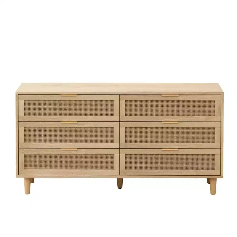 Comò con 6 cassetti in rattan da 150 cm colore naturale - Cassettiera da camera da letto con dispositivo antiribaltamento