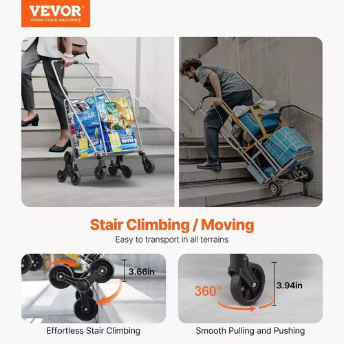 Carrello portaoggetti saliscale da 45 litri, ruote triple girevoli a 360°, carrello multiuso pieghevole leggero, argento