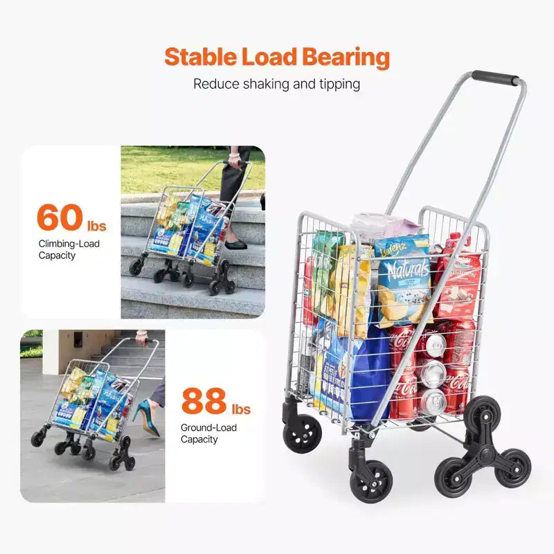 Carrello portaoggetti saliscale da 45 litri, ruote triple girevoli a 360°, carrello multiuso pieghevole leggero, argento