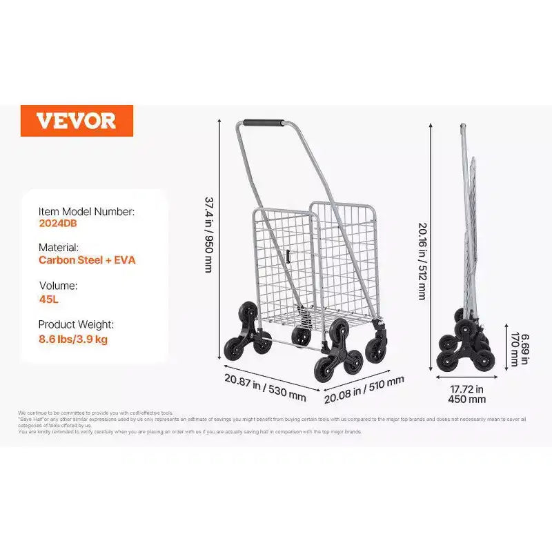 Carrello portaoggetti saliscale da 45 litri, ruote triple girevoli a 360°, carrello multiuso pieghevole leggero, argento
