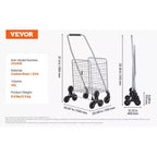 Carrello portaoggetti saliscale da 45 litri, ruote triple girevoli a 360°, carrello multiuso pieghevole leggero, argento