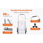 Carrello portaoggetti saliscale da 45 litri, ruote triple girevoli a 360°, carrello multiuso pieghevole leggero, argento