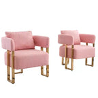 Set di 2 Poltrone Accent, Imbottitura in Teddy Fleece, Gambe in Metallo Dorato (Nero/Grigio/Verde/Rosa/Bianco)