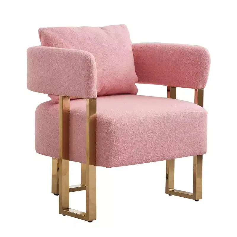 Set di 2 Poltrone Accent, Imbottitura in Teddy Fleece, Gambe in Metallo Dorato (Nero/Grigio/Verde/Rosa/Bianco)