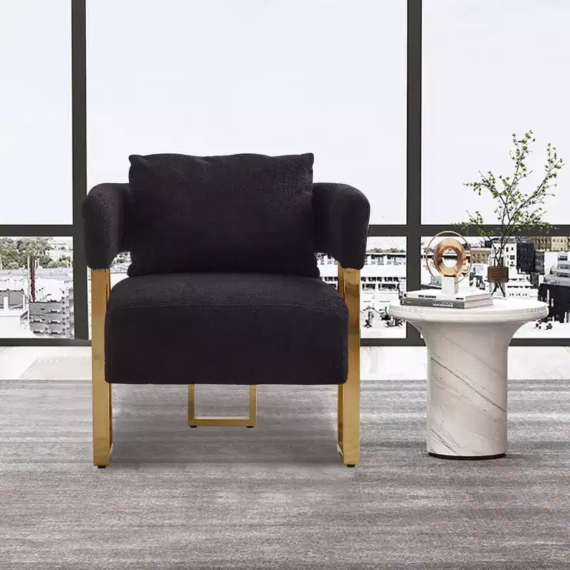 Accent Chair Set of 2, Teddy Fleece Upholstered, Gold Metal Legs (Black/Gray/Green/Pink/White)