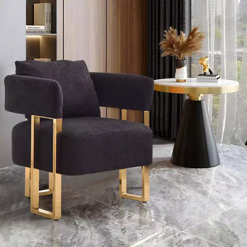Set di 2 Poltrone Accent, Imbottitura in Teddy Fleece, Gambe in Metallo Dorato (Nero/Grigio/Verde/Rosa/Bianco)