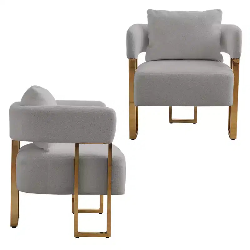 Set di 2 Poltrone Accent, Imbottitura in Teddy Fleece, Gambe in Metallo Dorato (Nero/Grigio/Verde/Rosa/Bianco)