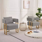 Set di 2 Poltrone Accent, Imbottitura in Teddy Fleece, Gambe in Metallo Dorato (Nero/Grigio/Verde/Rosa/Bianco)