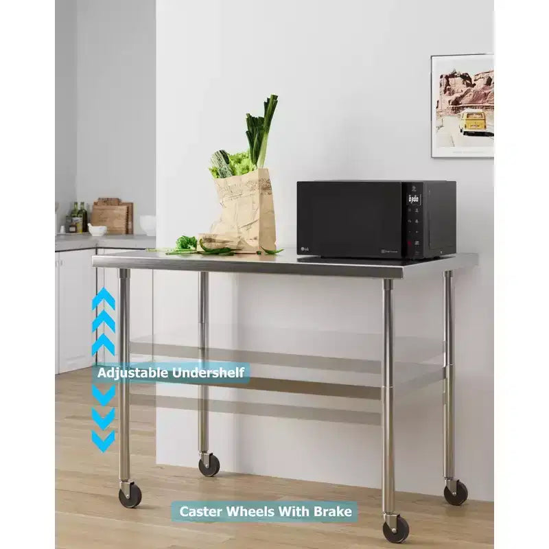Tavolo da preparazione in acciaio inossidabile per lavori pesanti certificato NSF - Scaffale regolabile, 30x18, Cucina e Garage