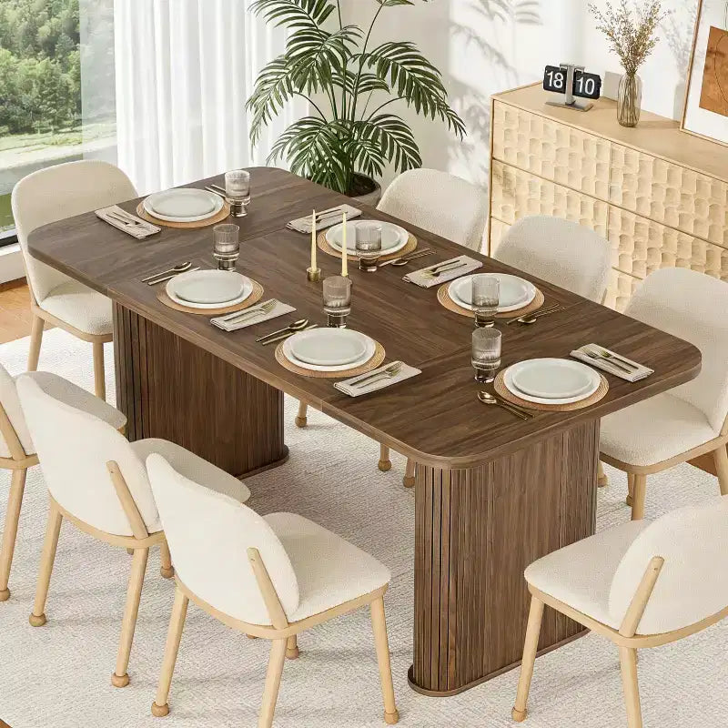 Tavolo da pranzo rettangolare in noce nero / naturale / noce, 6–8 posti