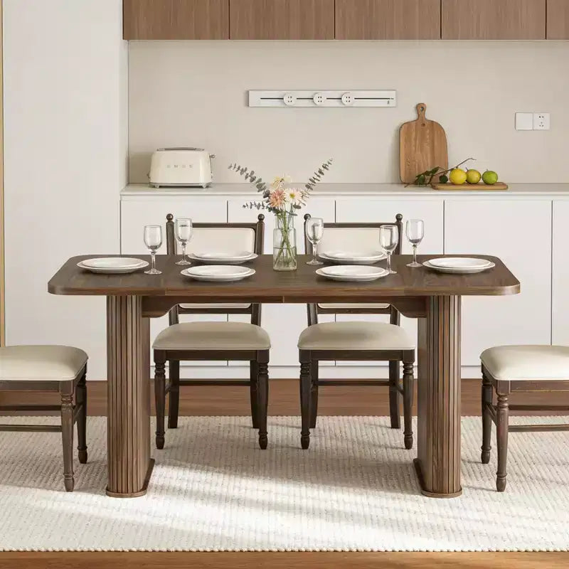 Tavolo da pranzo rettangolare in noce nero / naturale / noce, 6–8 posti