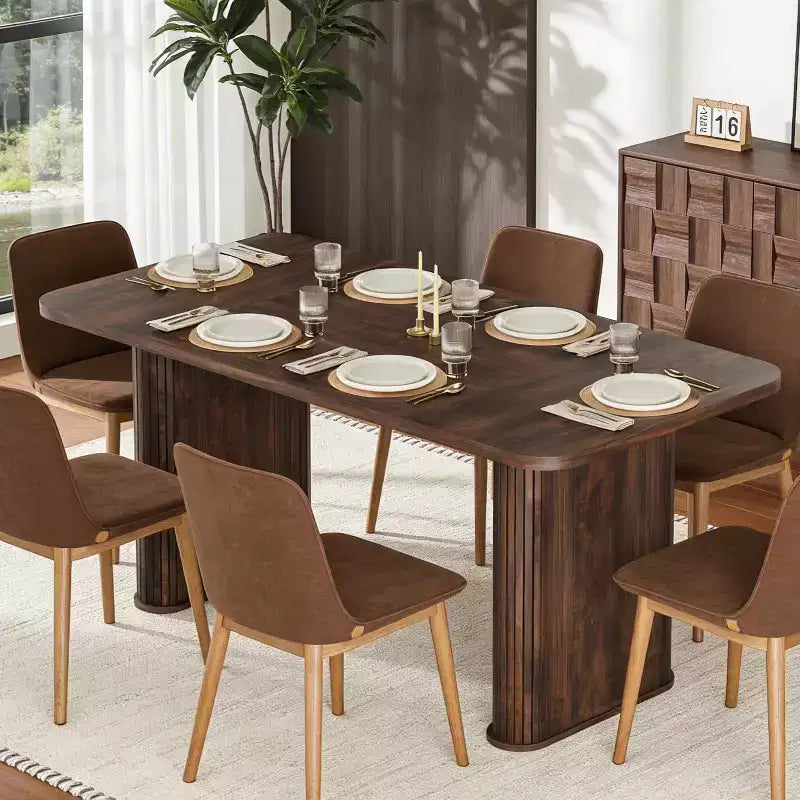 Tavolo da pranzo rettangolare in noce nero / naturale / noce, 6–8 posti