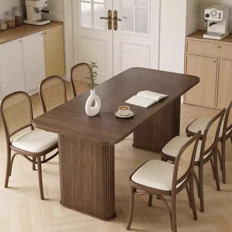 Tavolo da pranzo rettangolare in noce nero / naturale / noce, 6–8 posti