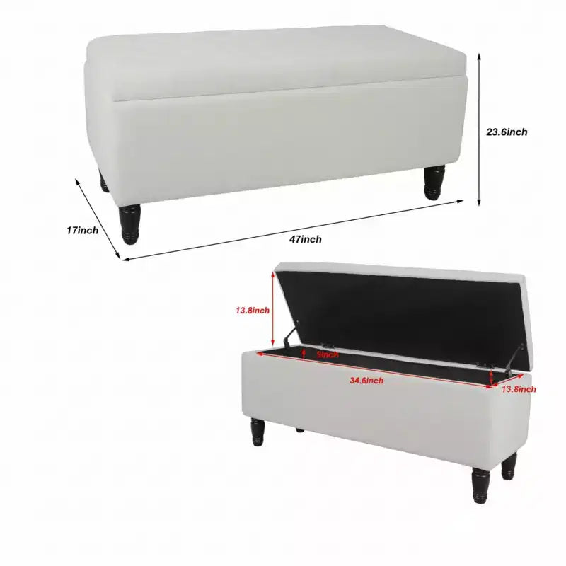 Panca Pouf Contenitore in Velluto Trapuntato da 47 Pollici - Capacità 272 kg, Coperchio con Chiusura Ammortizzata, Gambe in Legno Massello