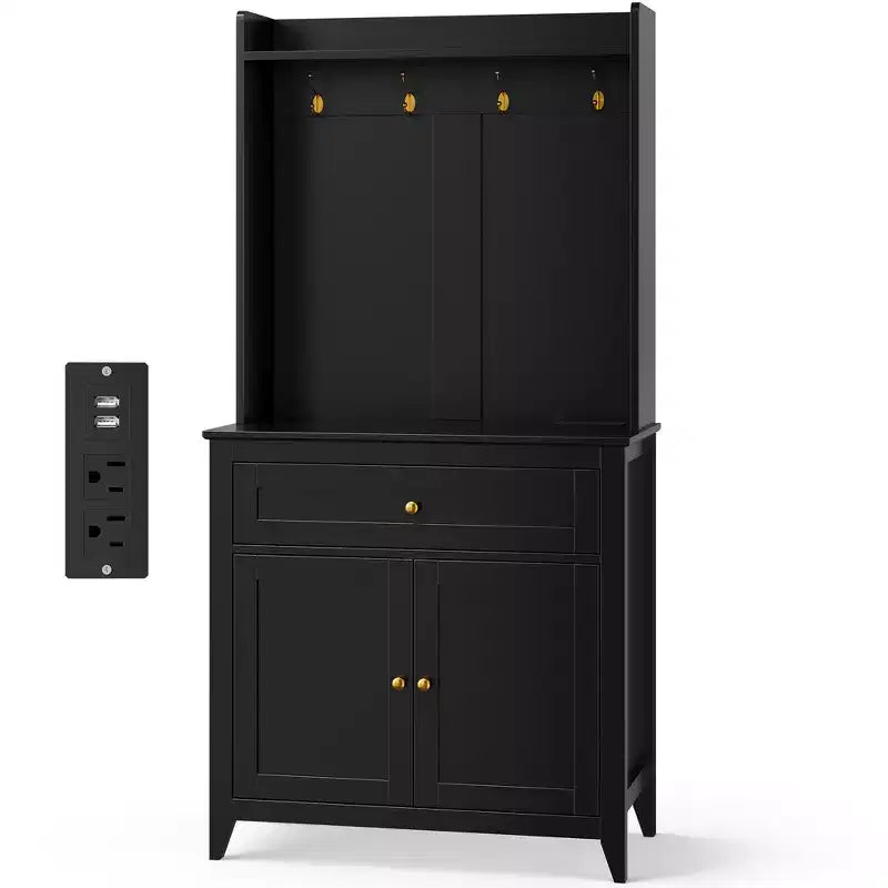 Dispensa da 63'', Nero/Grigio/Bianco, 2 ante con cassetto e ganci, per 1 persona
