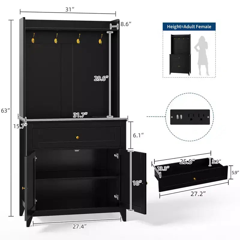 Dispensa da 63'', Nero/Grigio/Bianco, 2 ante con cassetto e ganci, per 1 persona